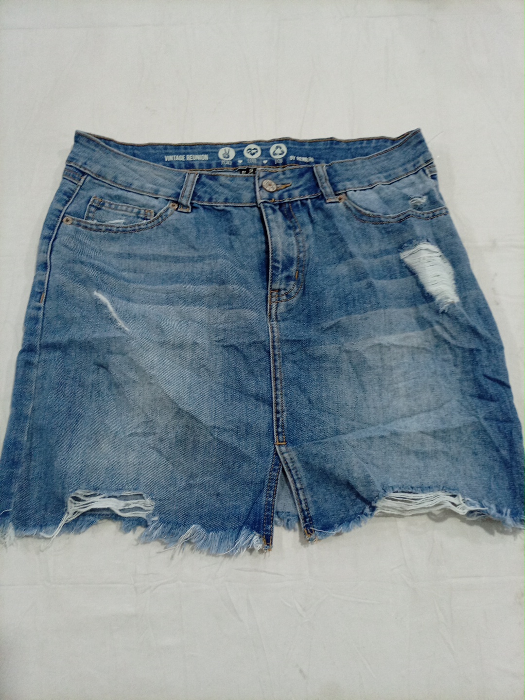 Vintage Reunion High-Waisted Distressed Denim Mini..
