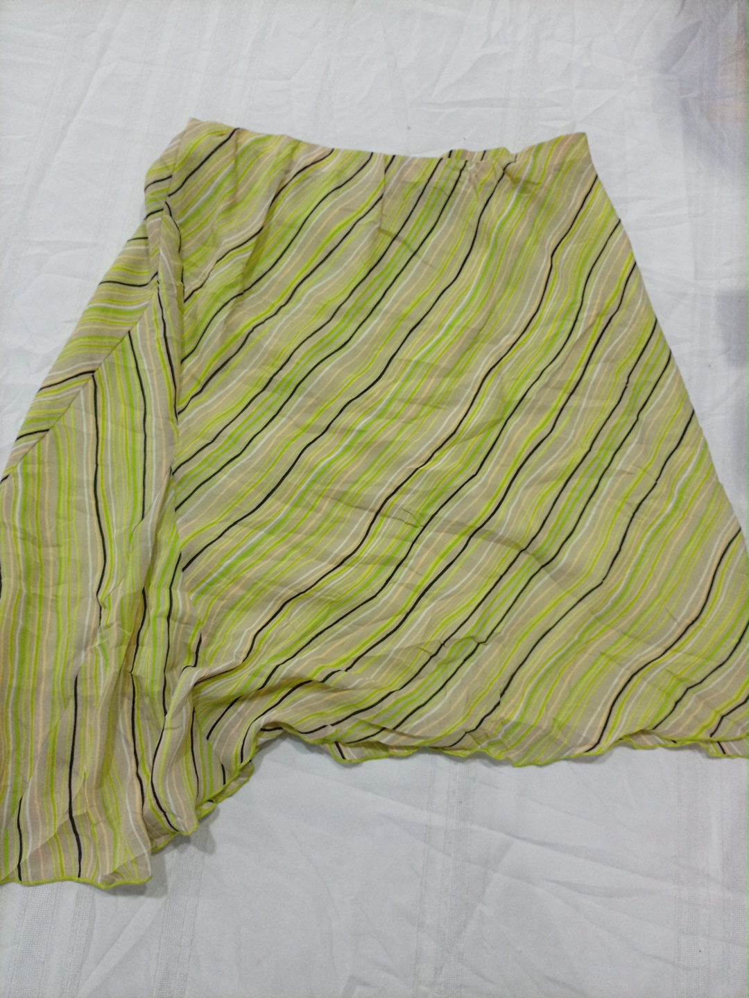 Worthington Green Striped Polyester Wrap Mini Skir..