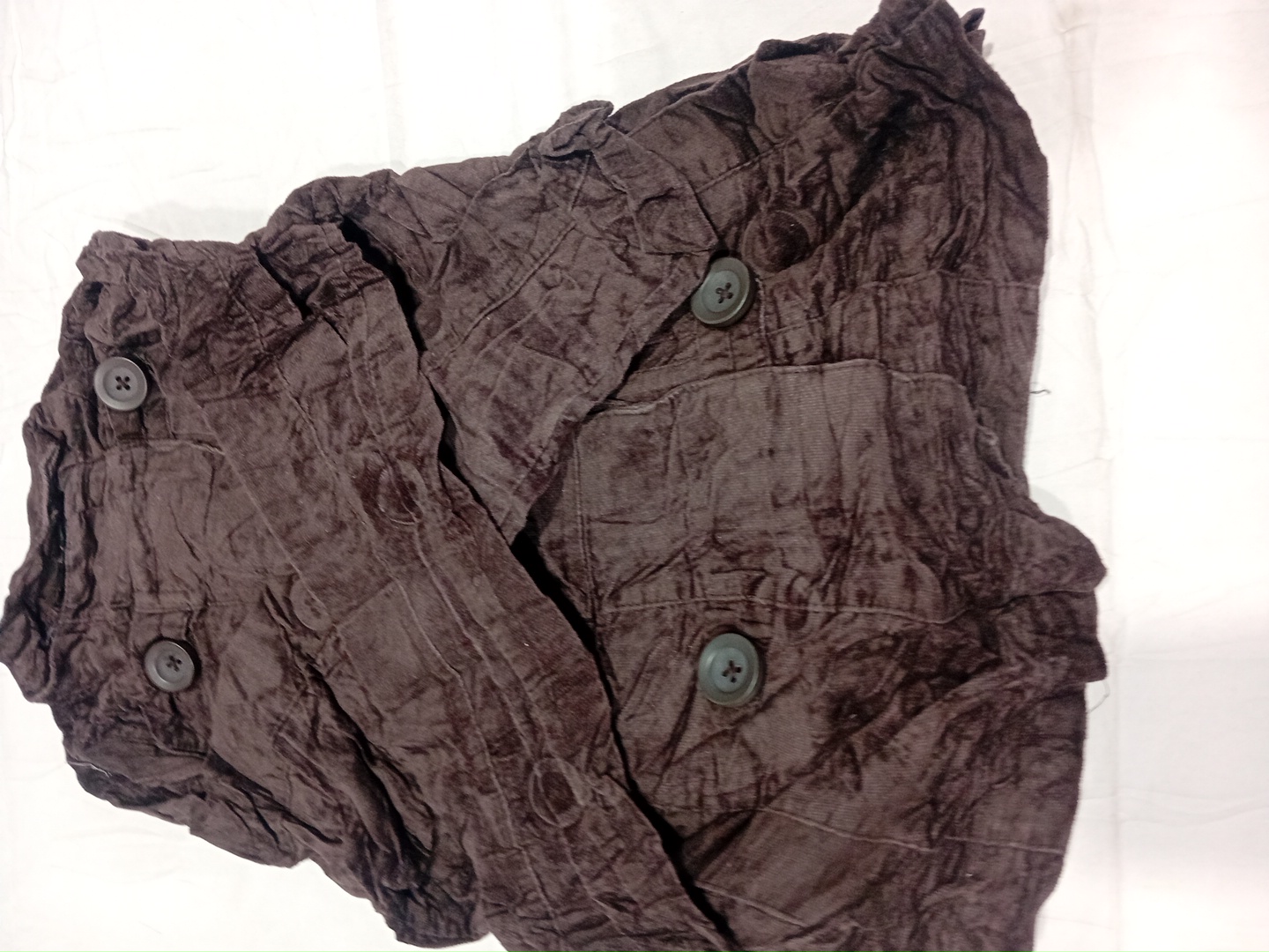 Brown Crinkled Texture Sleeveless Waistcoat with B..