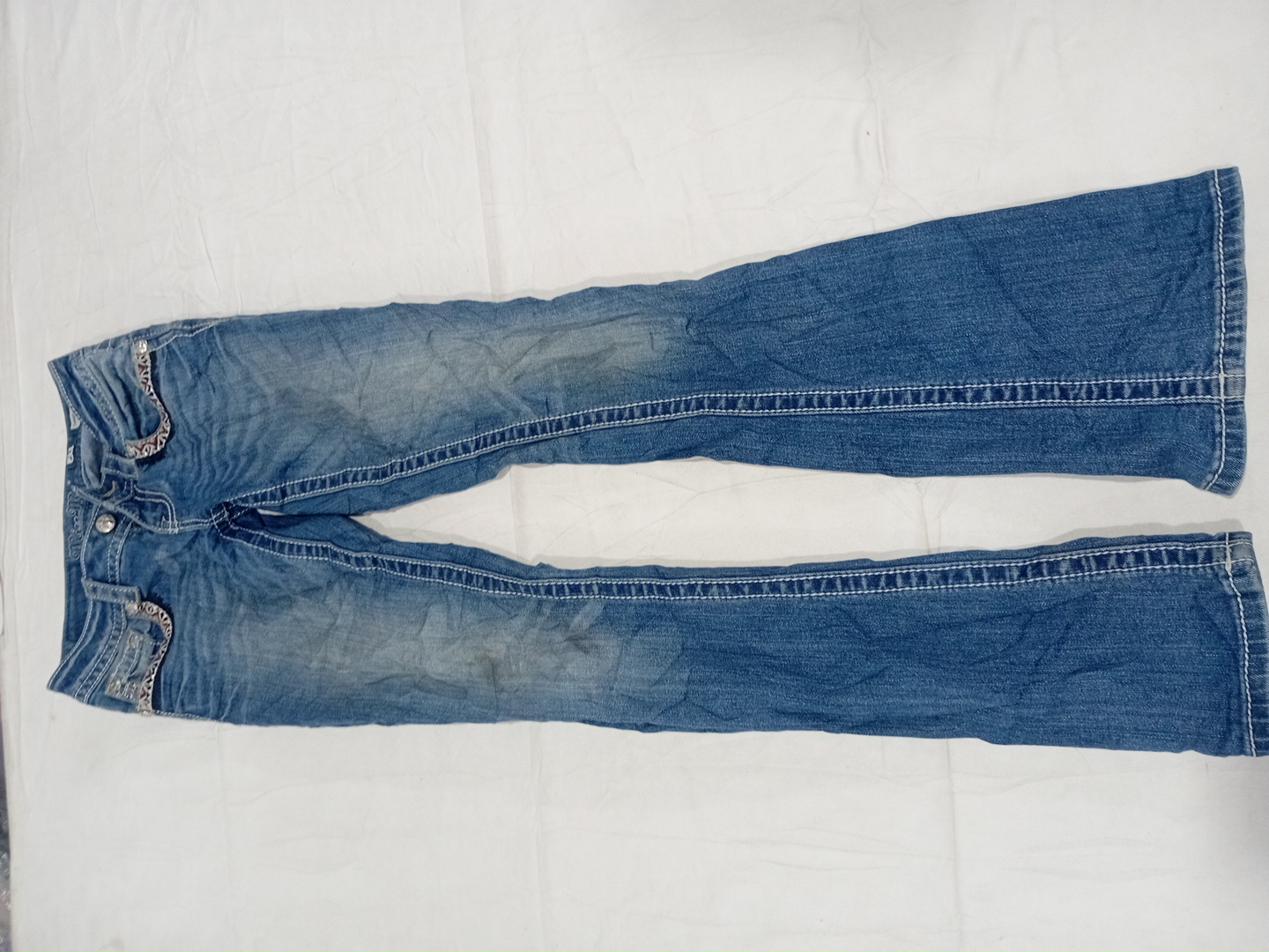 Miss Me Low-Rise Flare Jeans with Rhinestone Embel..