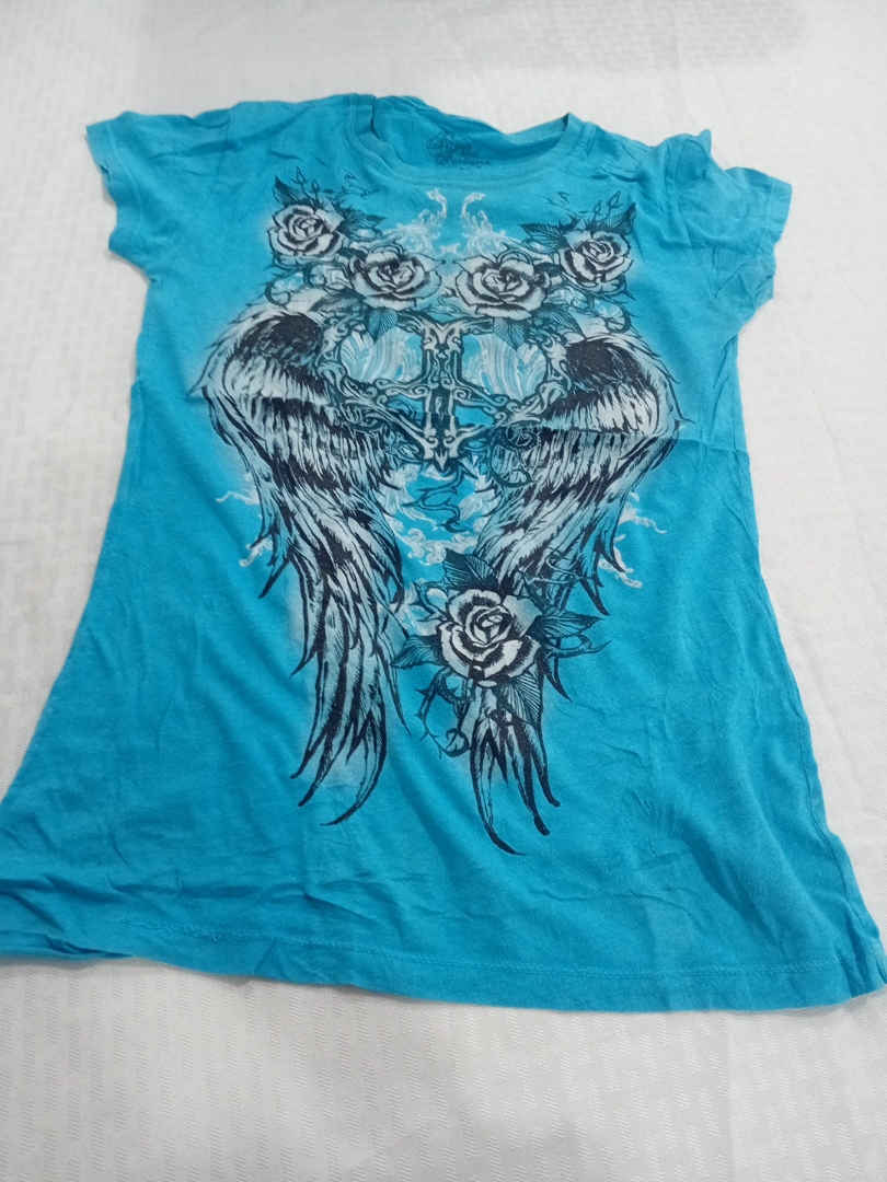 Flame and Fortune Blue Graphic Printed T-Shirt wit..