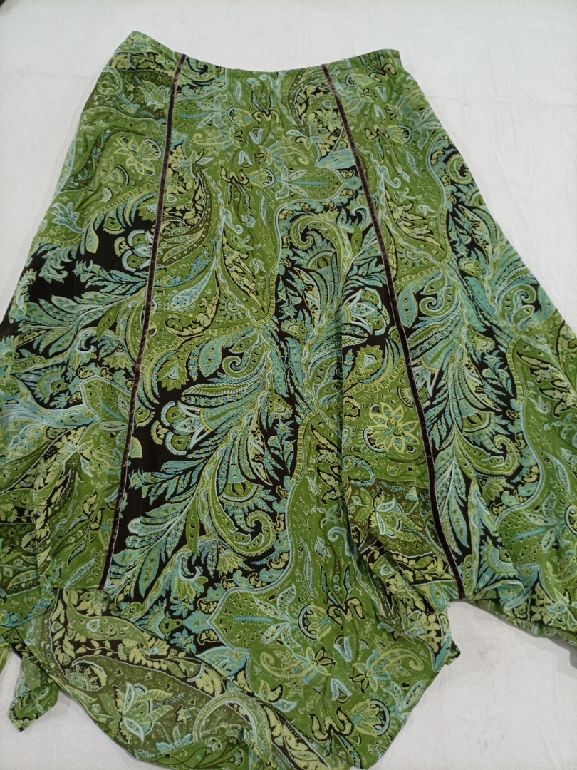 Emma James Green Paisley Print Silk Maxi Skirt Siz..