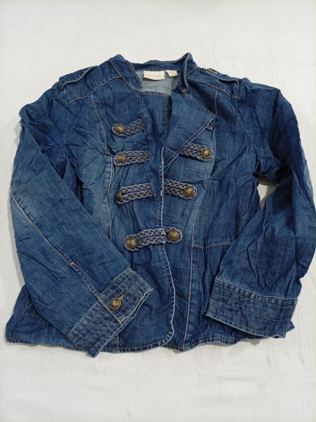 Chico's Women's Denim Blazer Jacket with Military-..