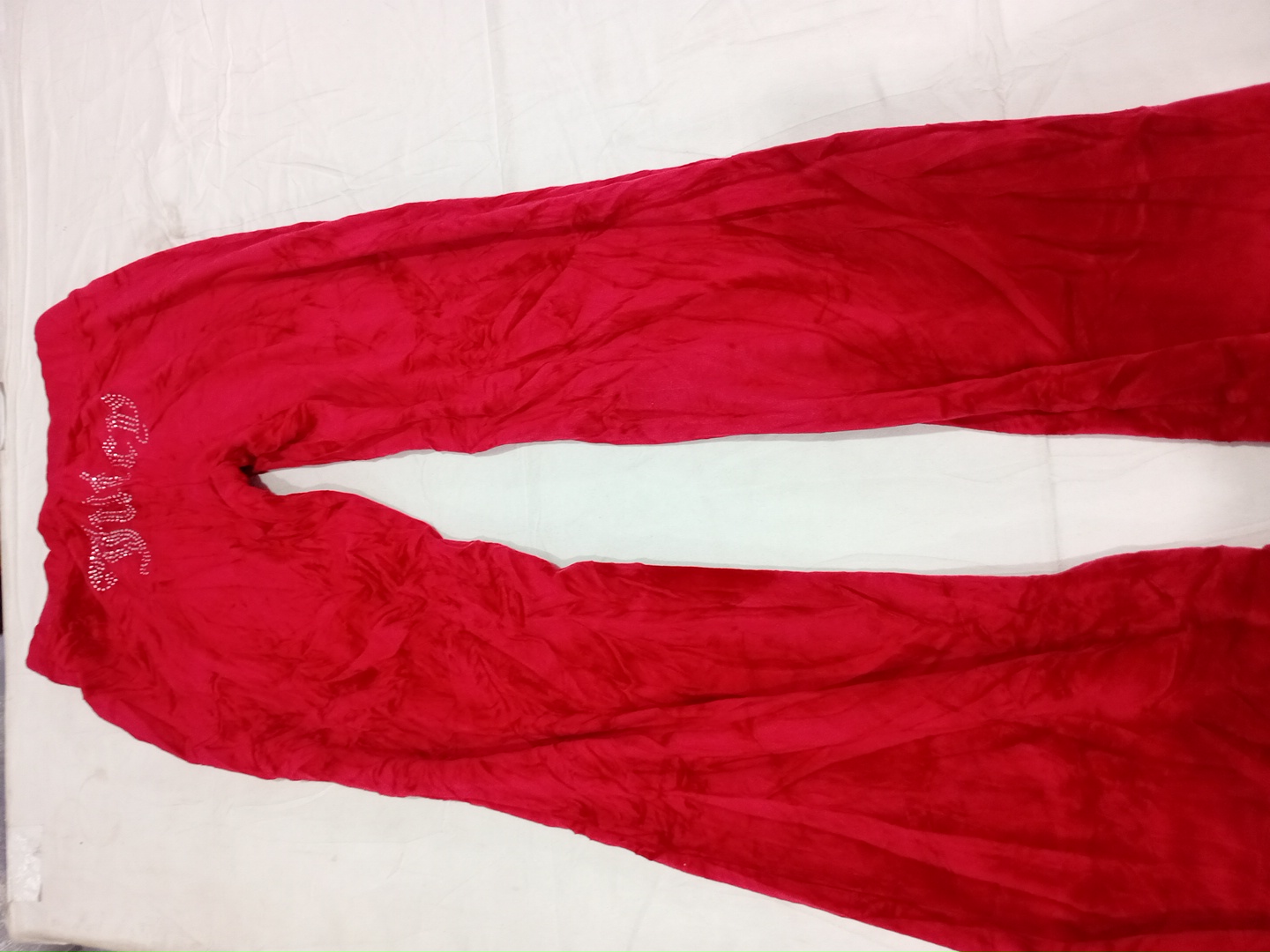 Juicy Couture Red Velour Track Pants with Embroide..