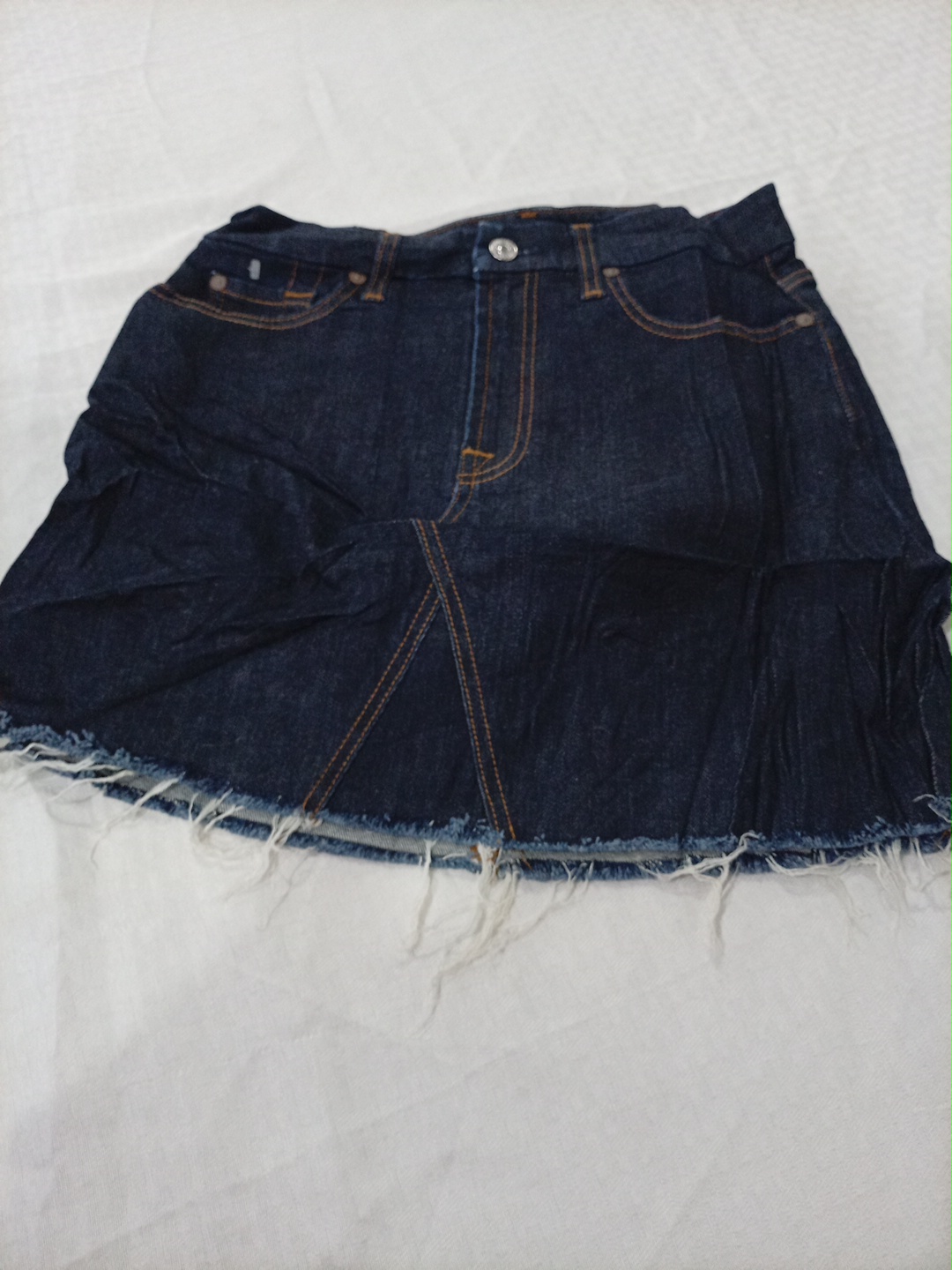 7 For All Mankind Distressed Denim Mini Skirt with..