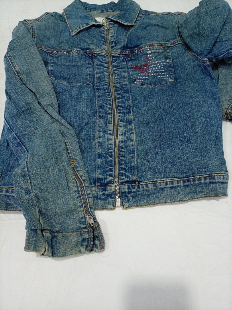 Guess Blue Denim Jacket with Embroidered Patches a..
