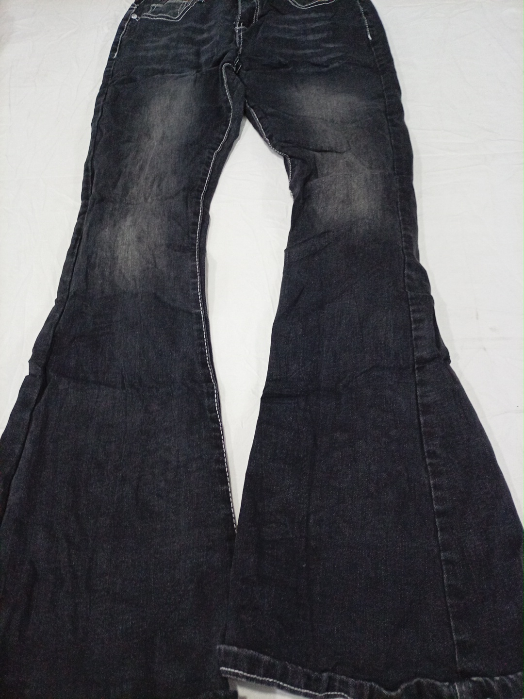 Bamboo Dark Wash Flare Jeans with Embroidered Pock..