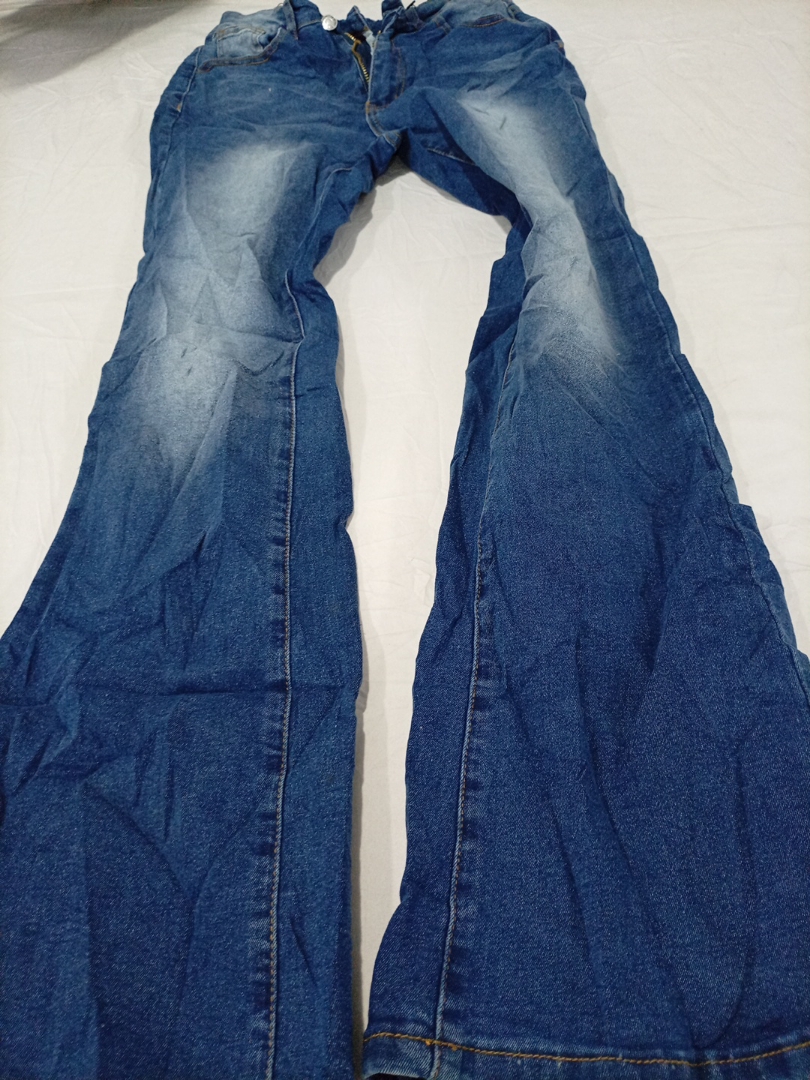 Light Wash Flared Denim Jeans with Embroidered Bac..