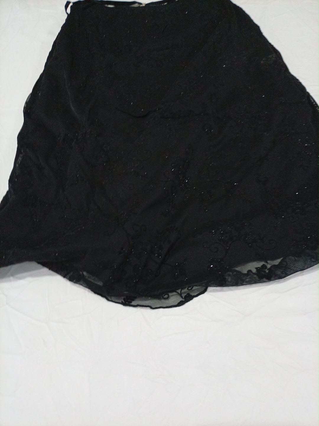 Black Sheer Sequined Maxi Skirt with Lace Trim