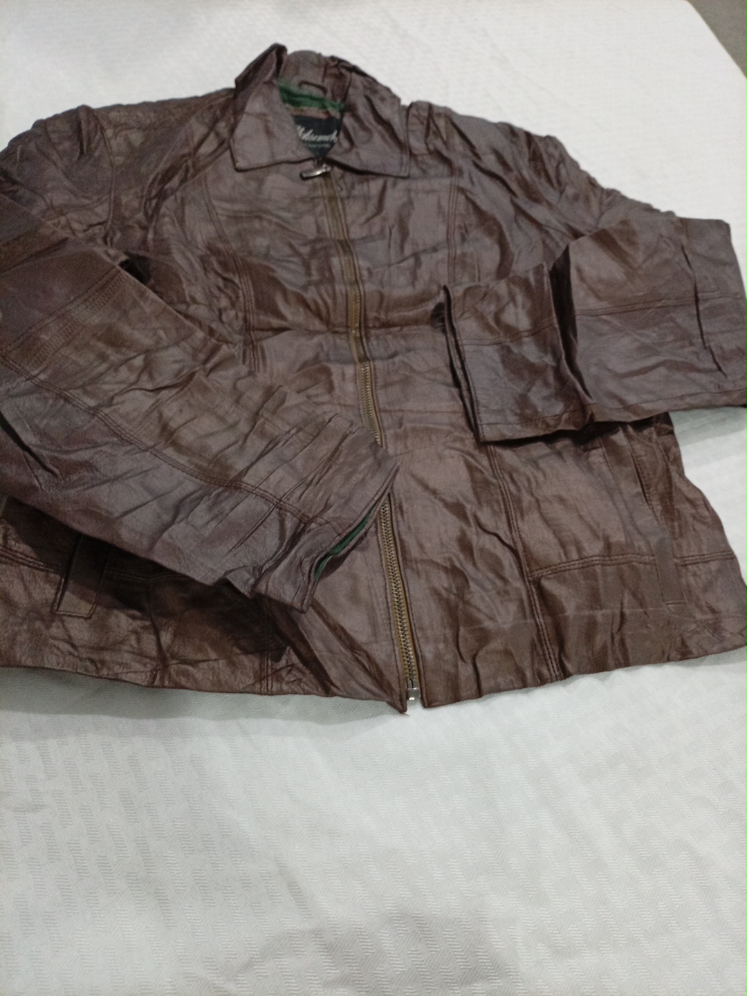 Brown Shiny Leather Zip-Up Jacket by Aleksandr of ..