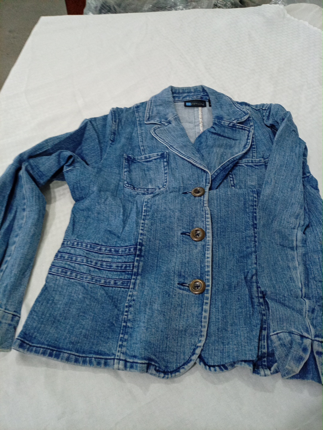 Livivity Denim Blazer Jacket with Notched Lapels S..