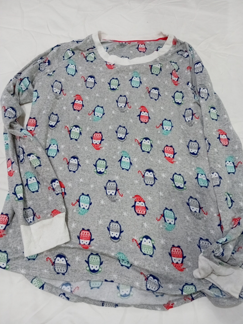 Festive Penguin Print Long Sleeve Crewneck Top