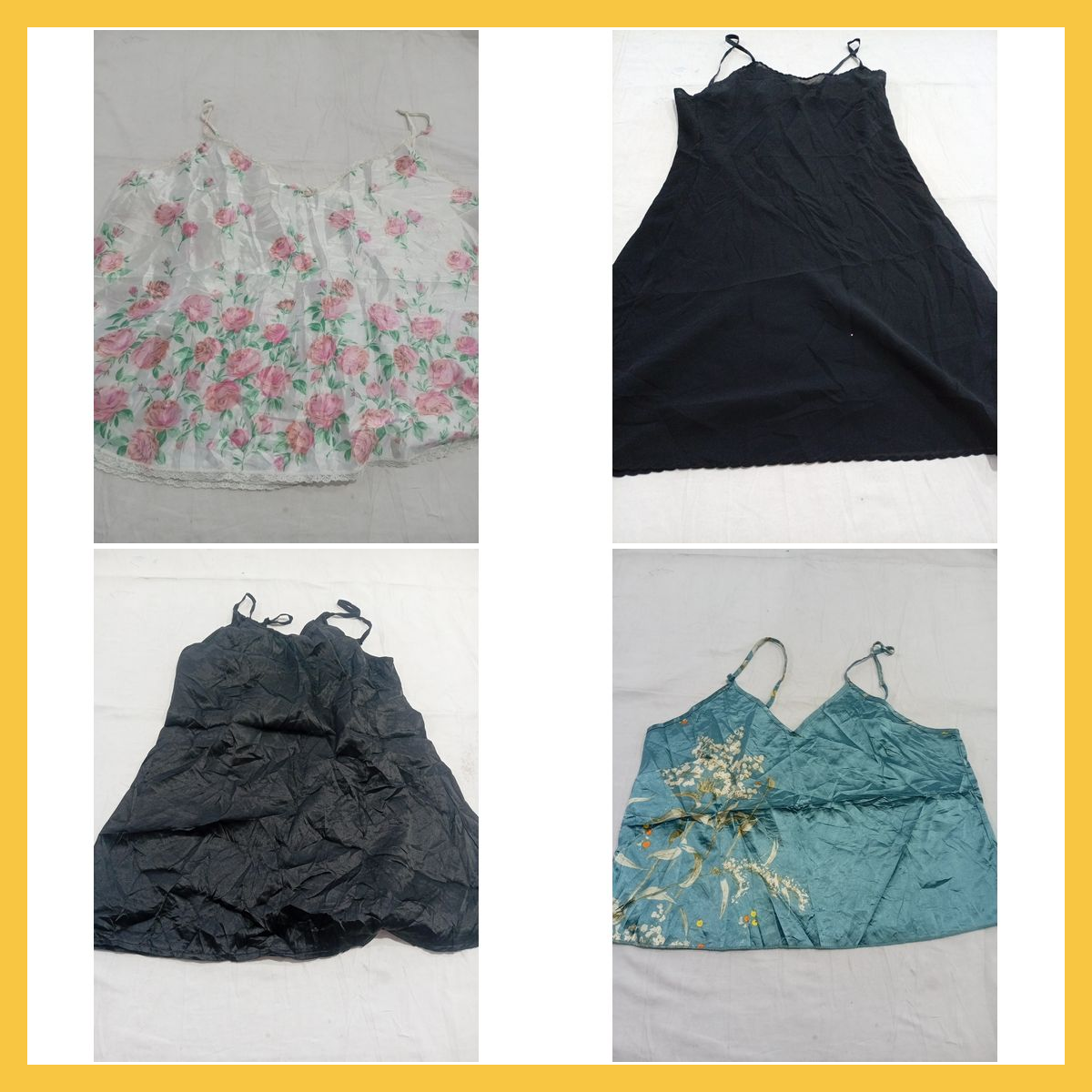 Lot de 7 camisoles en satin, dentelle, soie, impri..