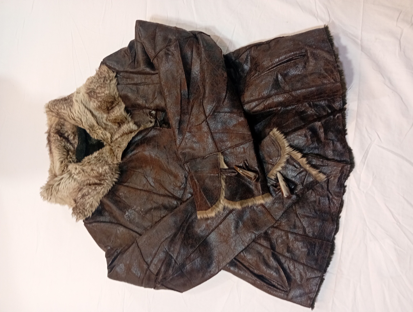 Brown Leather Jacket with Fur Trim