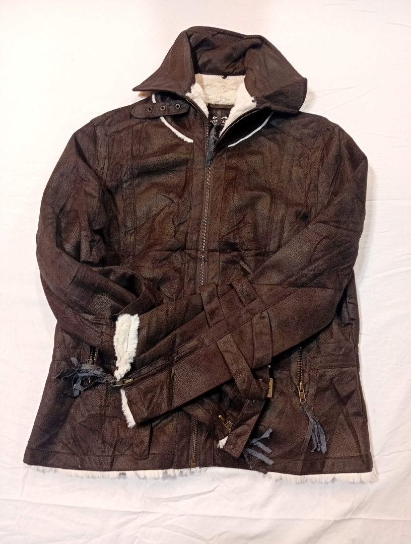 Brown Fleece-Lined Jacket with Hood