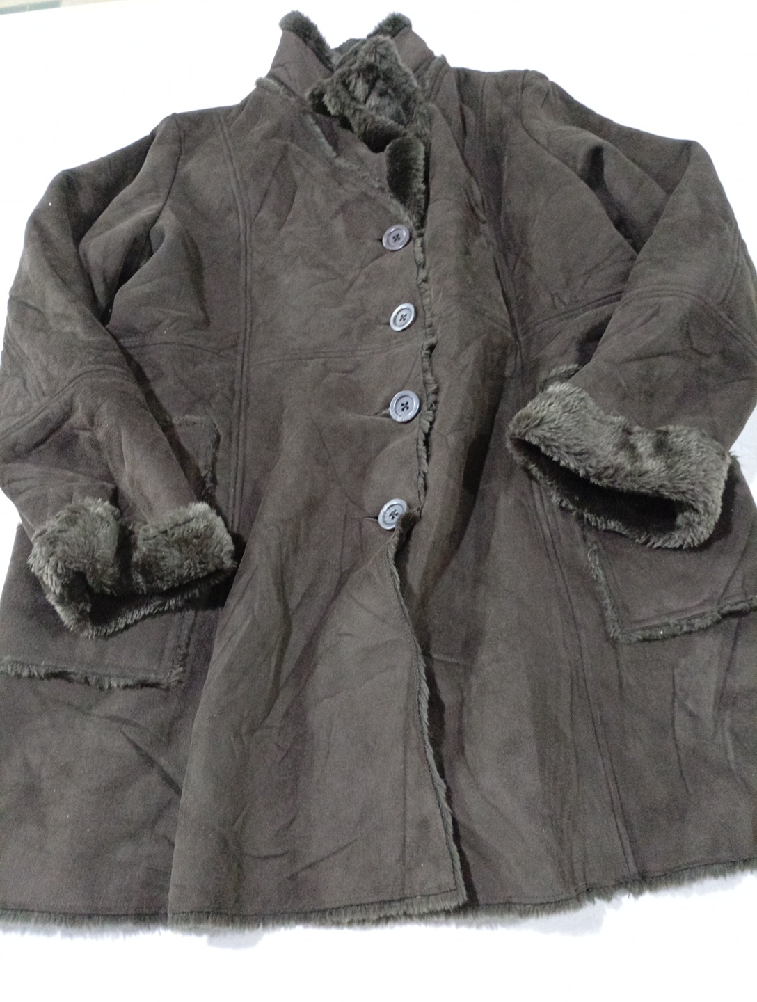 Faded Glory Fur Trim Suede Coat