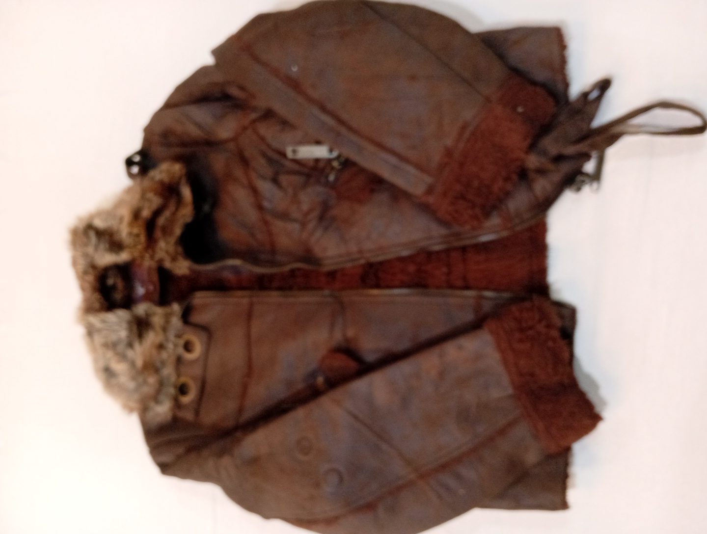 Brown Leather Jacket with Fur Trim