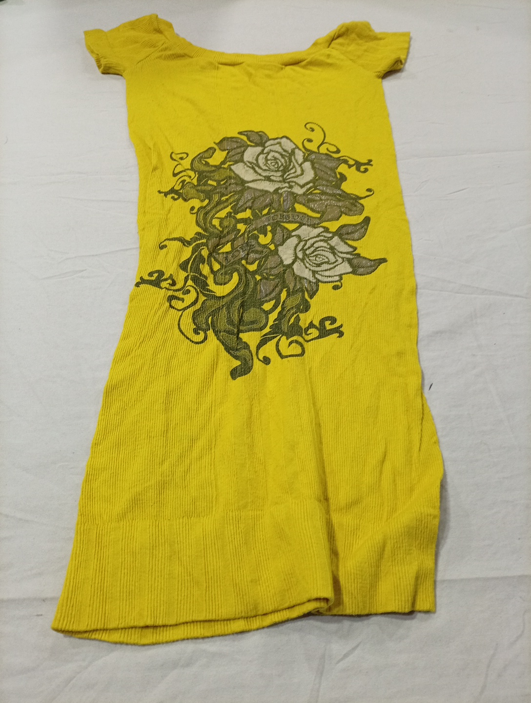 Yellow Knit Dress with Floral Design