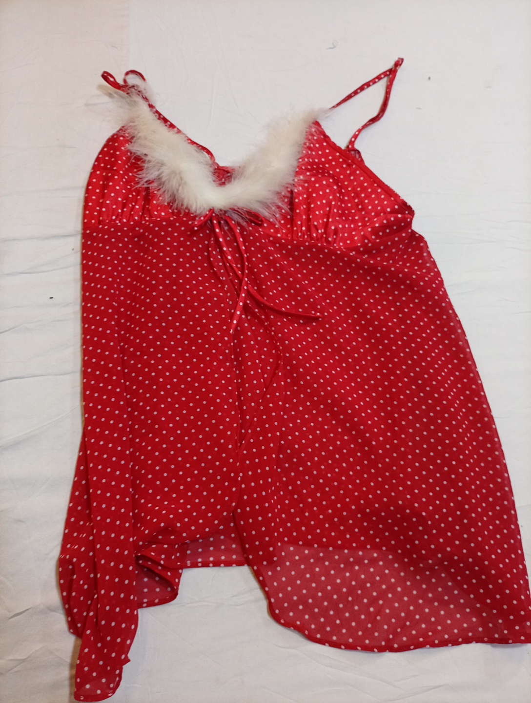 Red Polka Dot Chemise with Fur Trim