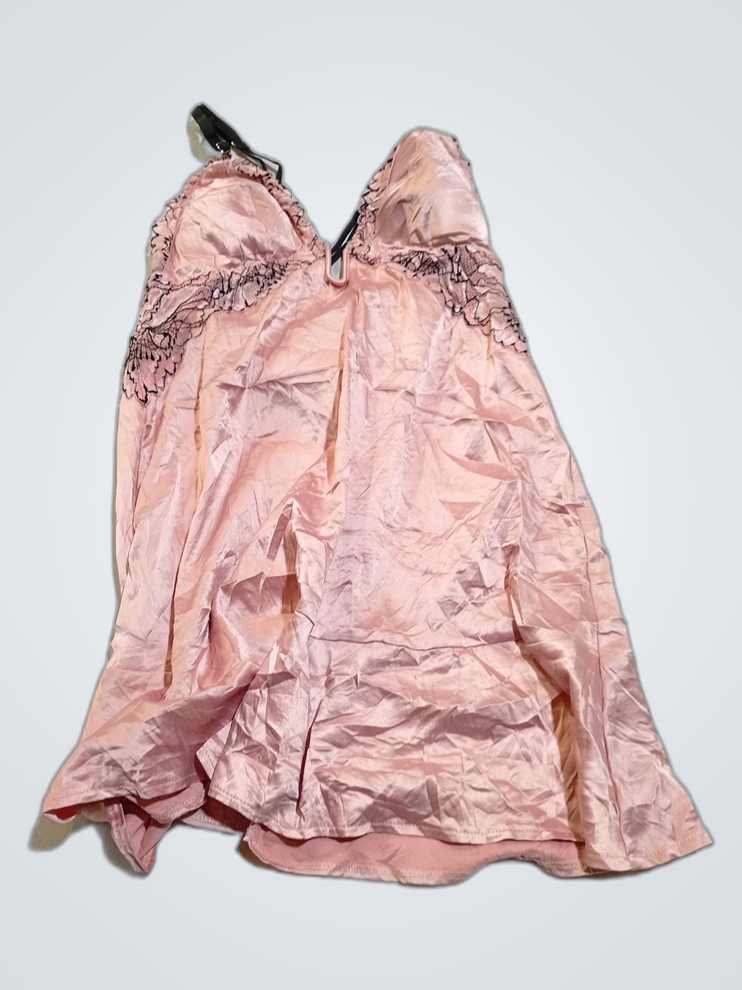 Pink Satin Chemise with Lace Details