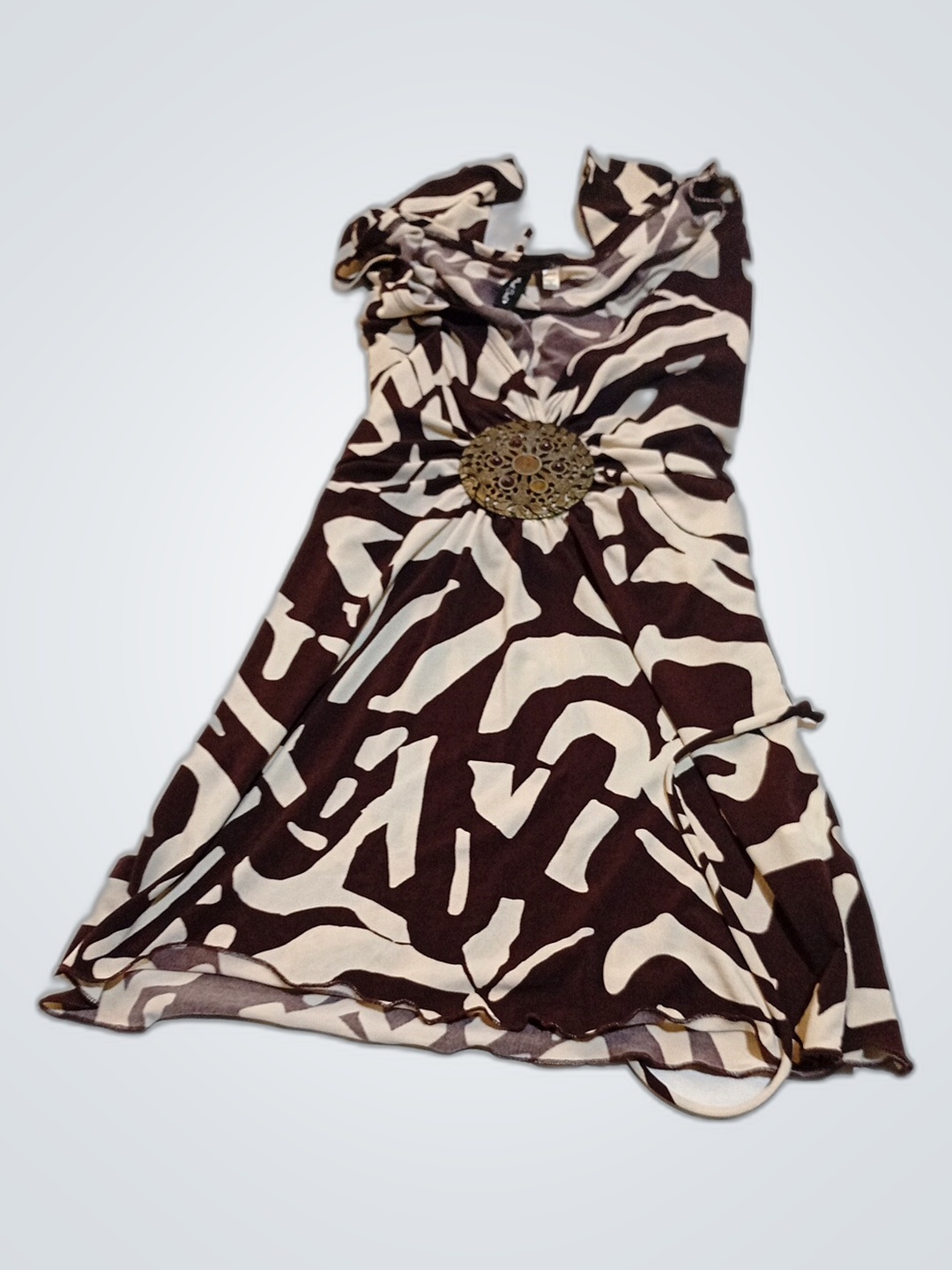 Brown and White Abstract Dress