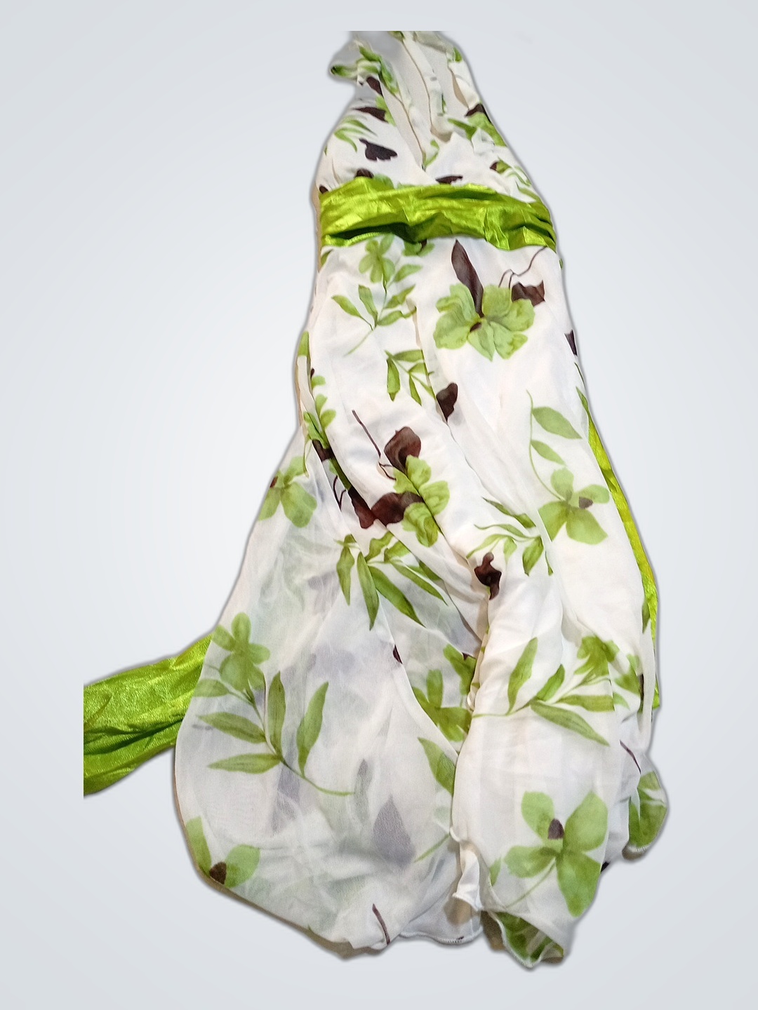 Green and White Floral Scarf