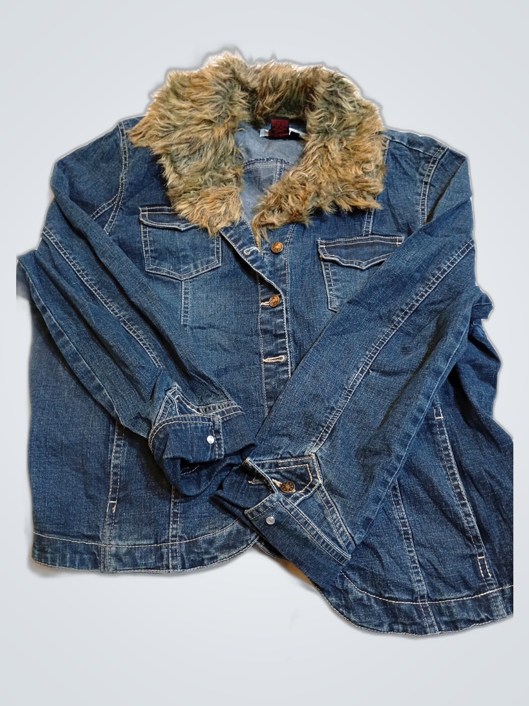 Denim Jacket with Fur Collar