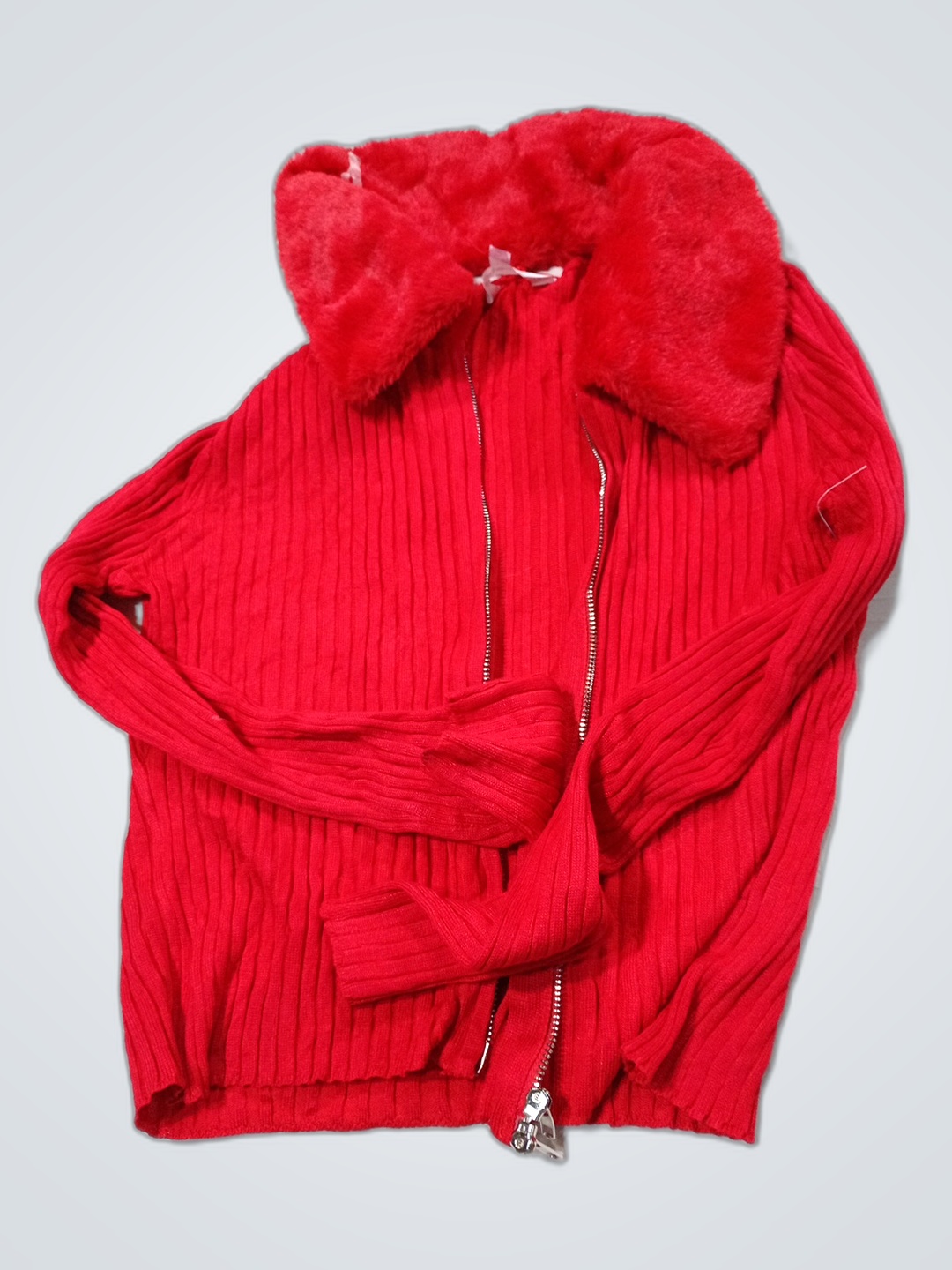 Red Furry Zipper Jacket