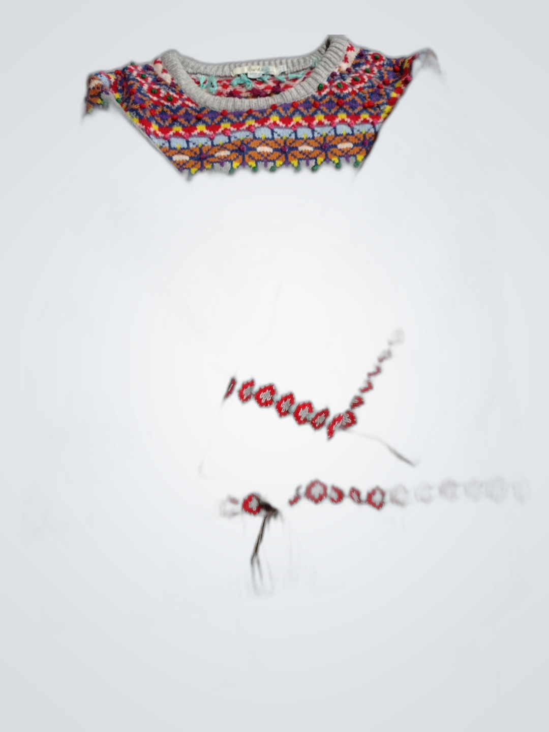 Gray Knit Sweater with Multicolor Pattern