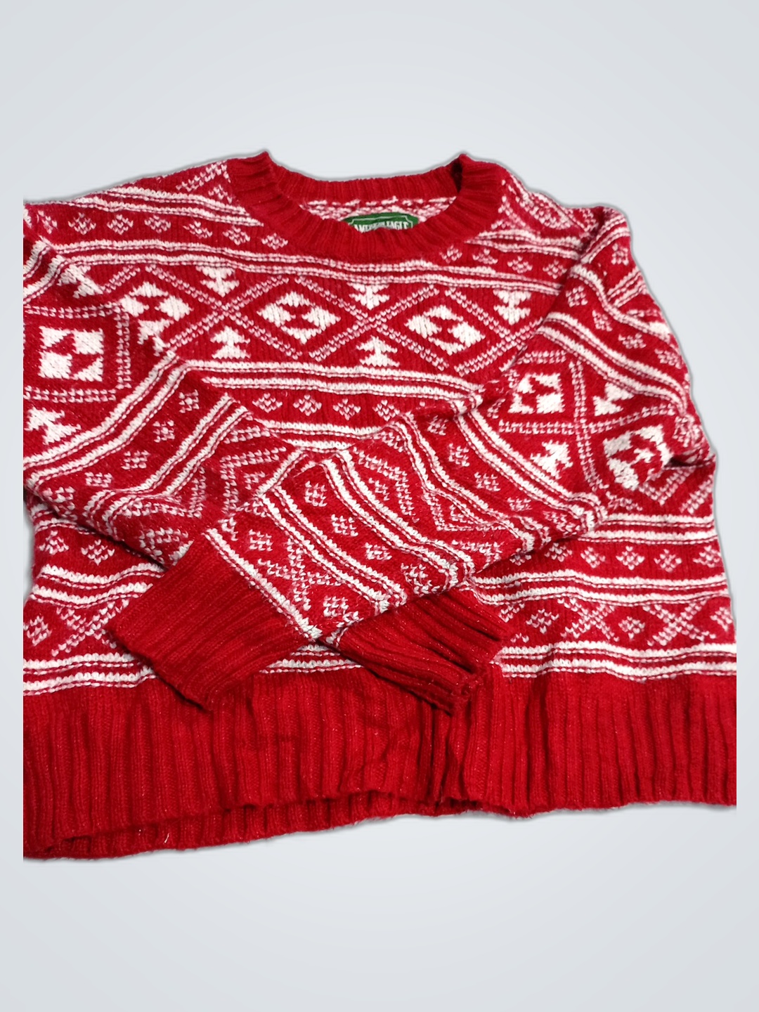 American Eagle Red and White Knit Sweater