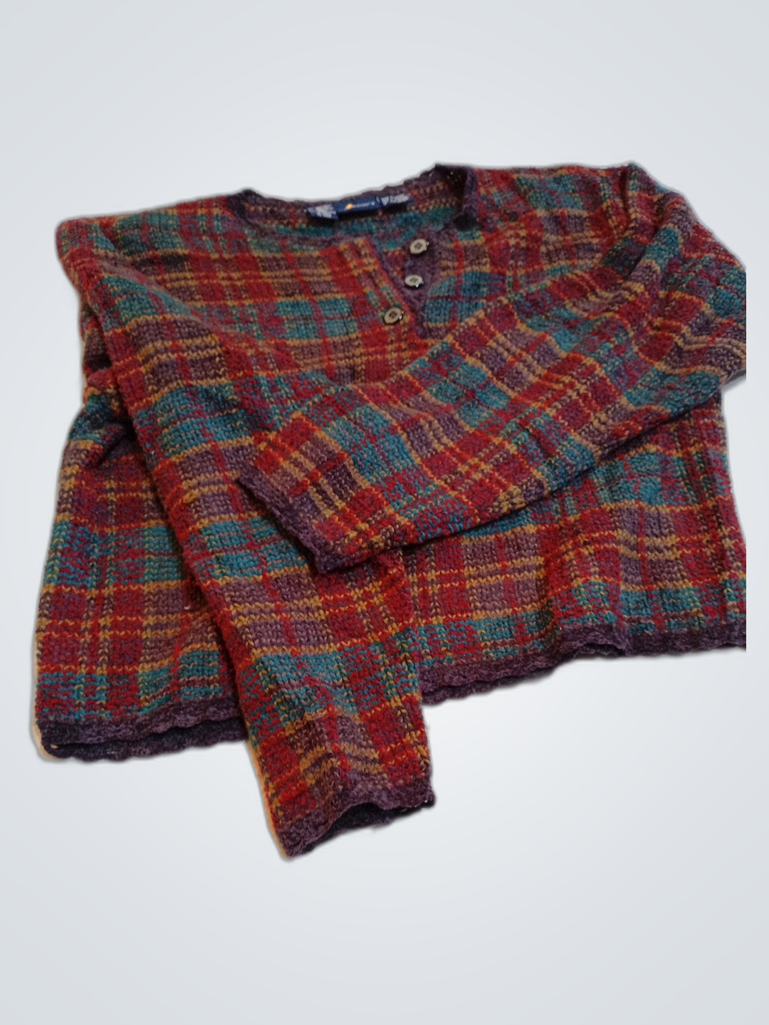 Pull en tricot à carreaux multicolores