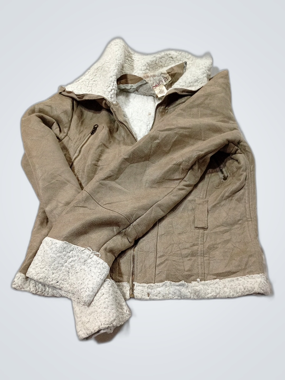 Arden B Khaki Faux Fur Collar Bomber Jacket