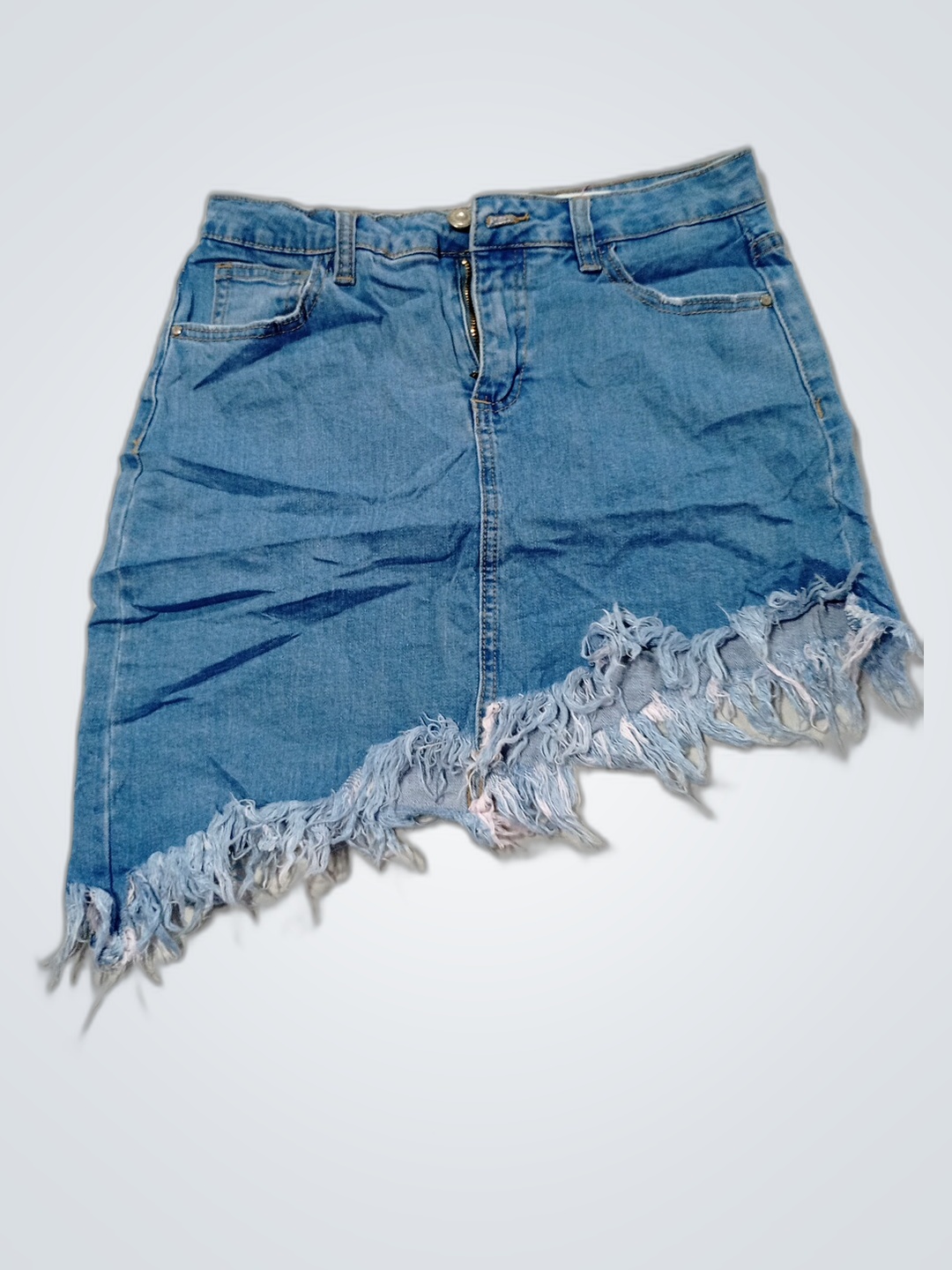 Papaya High-Rise Asymmetrical Frayed Skirt