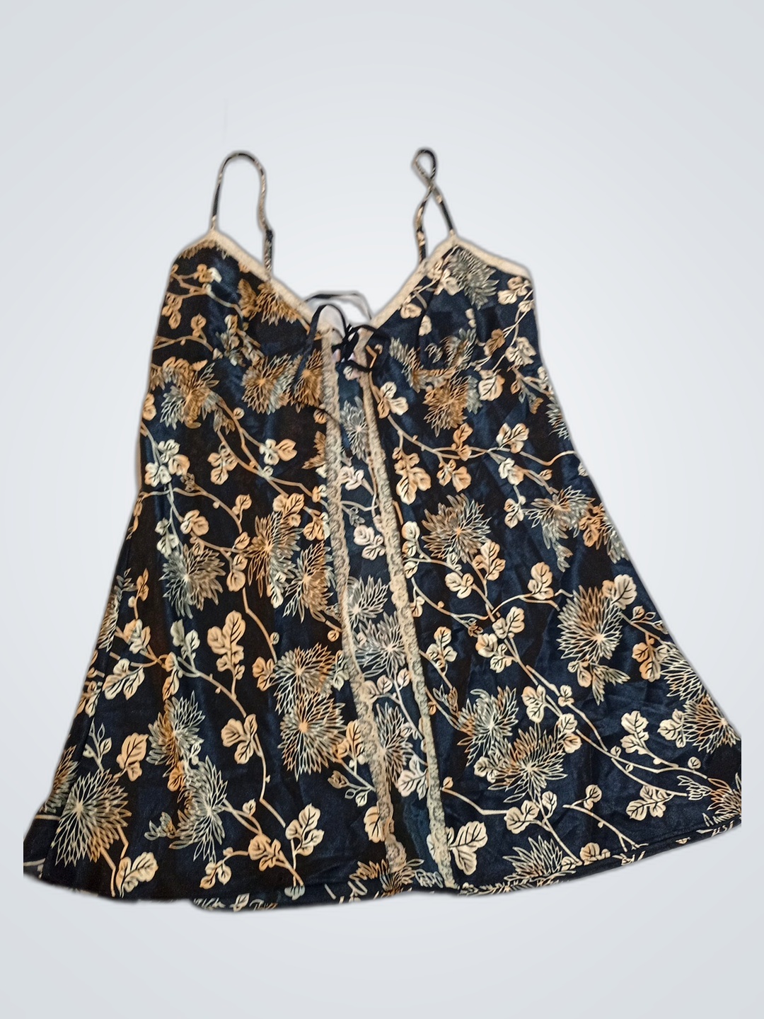 PINK Black Floral Lace-Trim Slip Dress