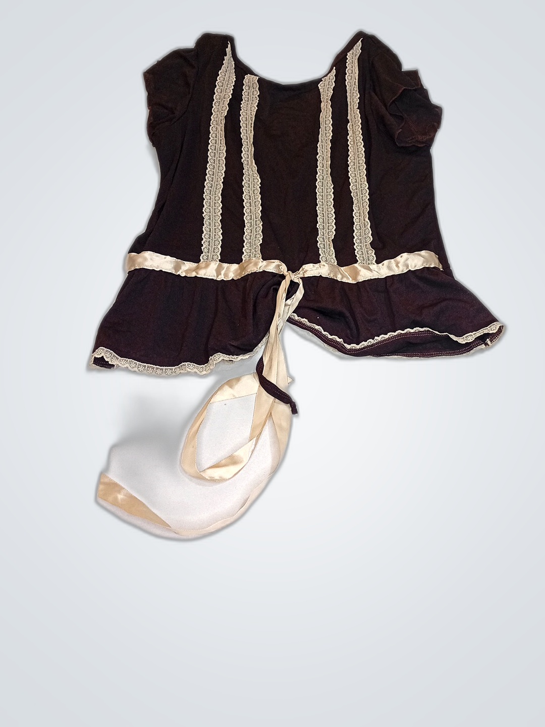 Brown Blouse with Lace Trim