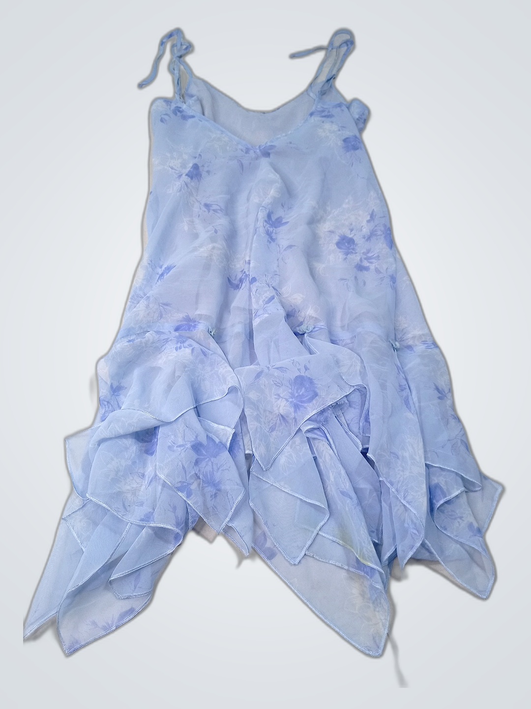 Vestido Azul Floral com Babados