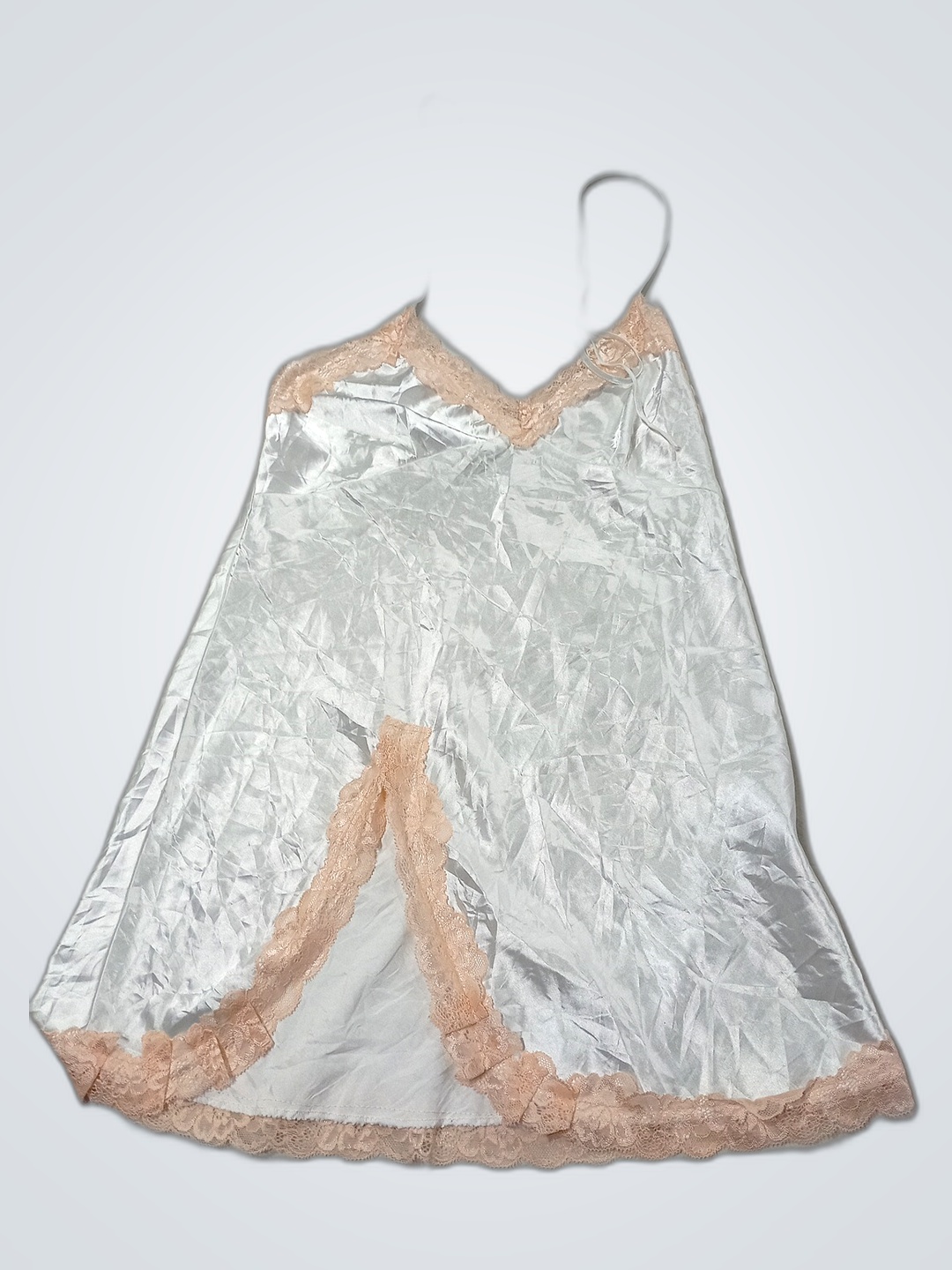 Silver Satin Chemise with Lace Trim
