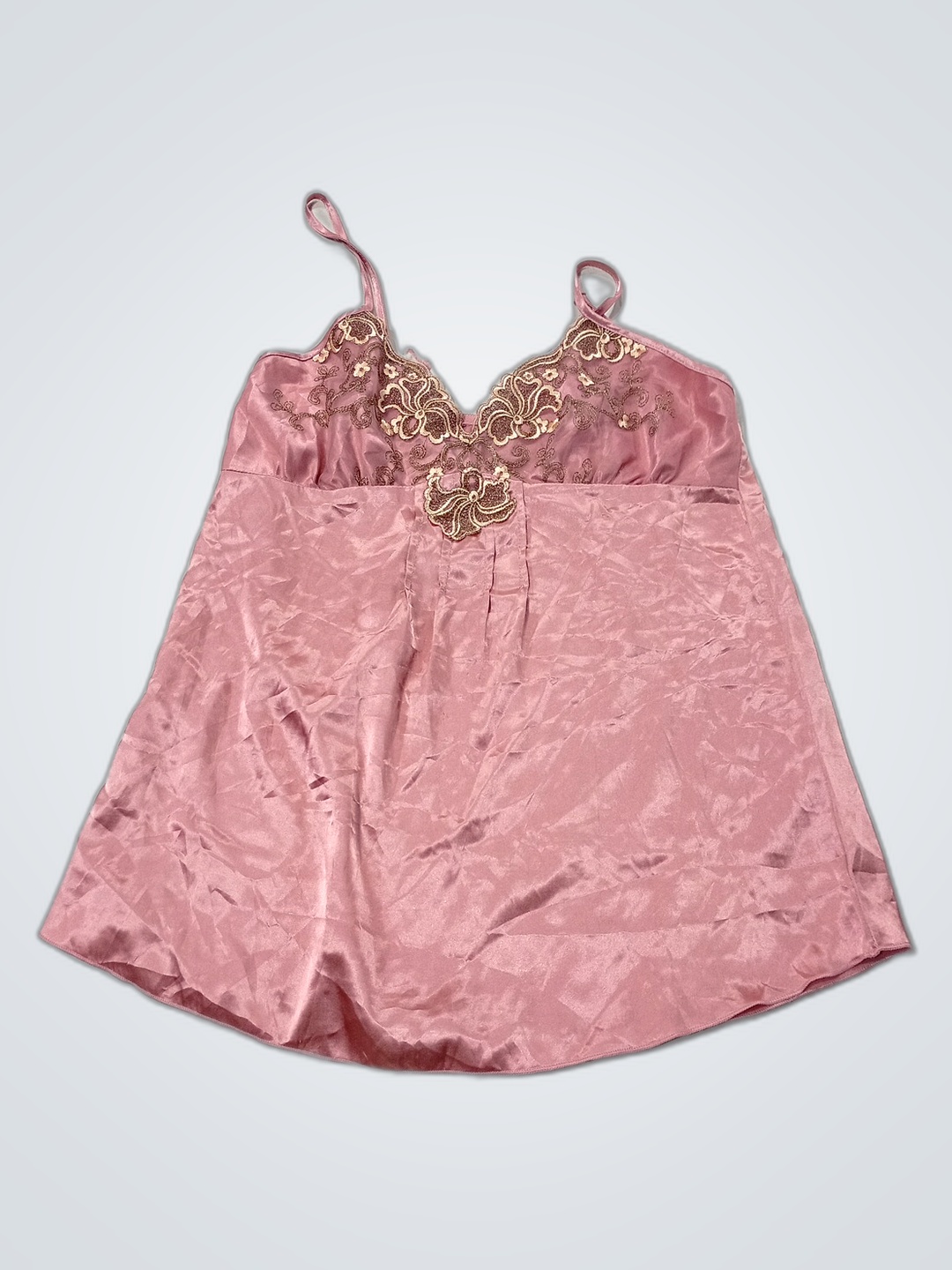 Pink Satin Cami with Lace Details