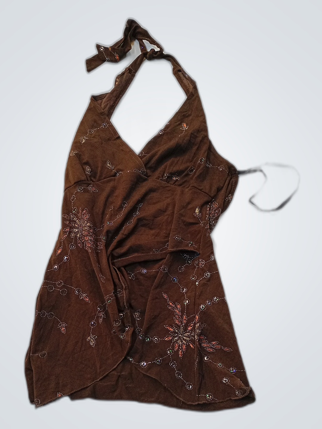 Brown Embroidered Halter Top