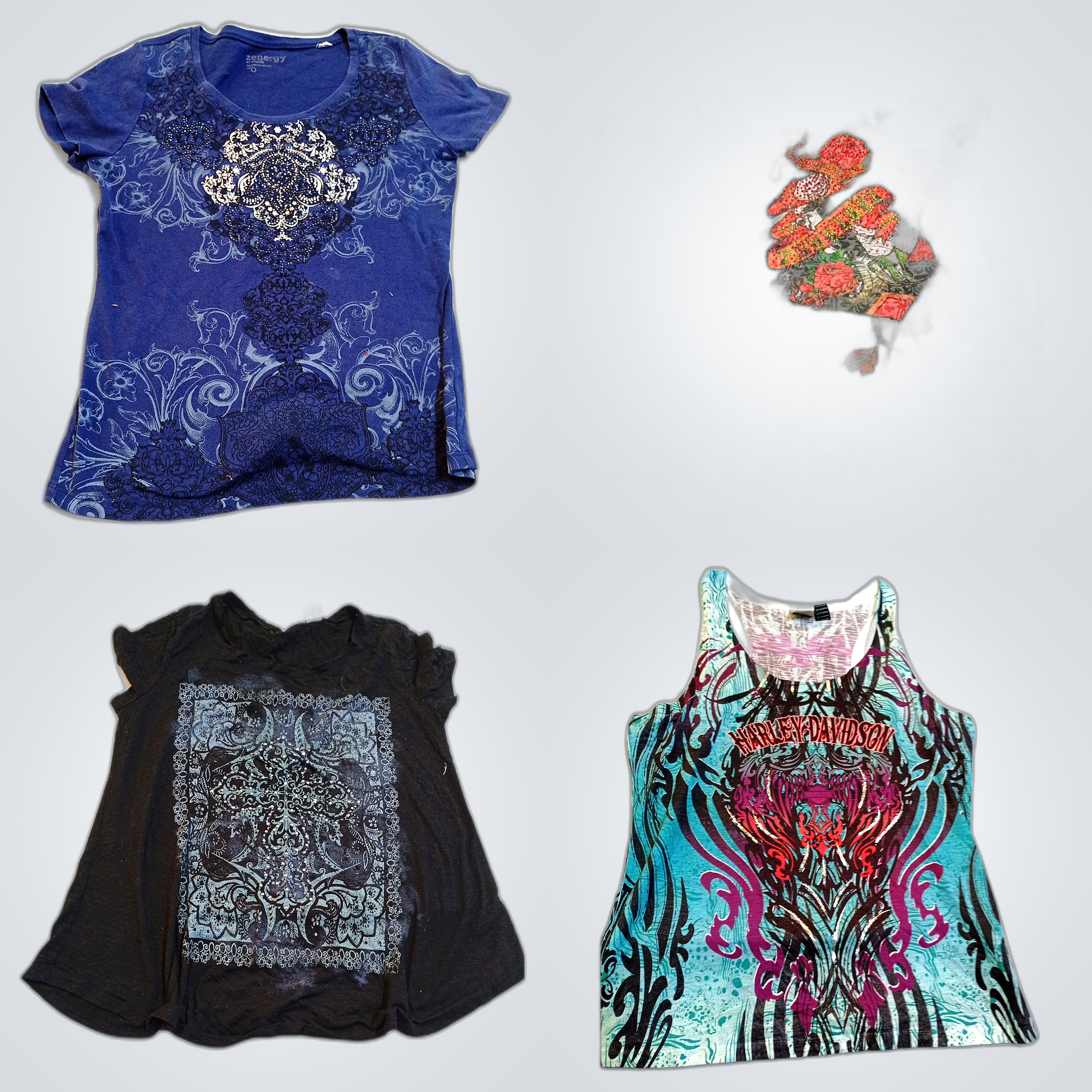 Lot de T-shirts imprimés Harley-Davidson, Juicy Co..