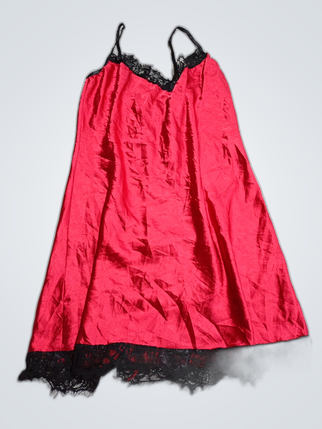 Red Chemise with Black Lace Trim