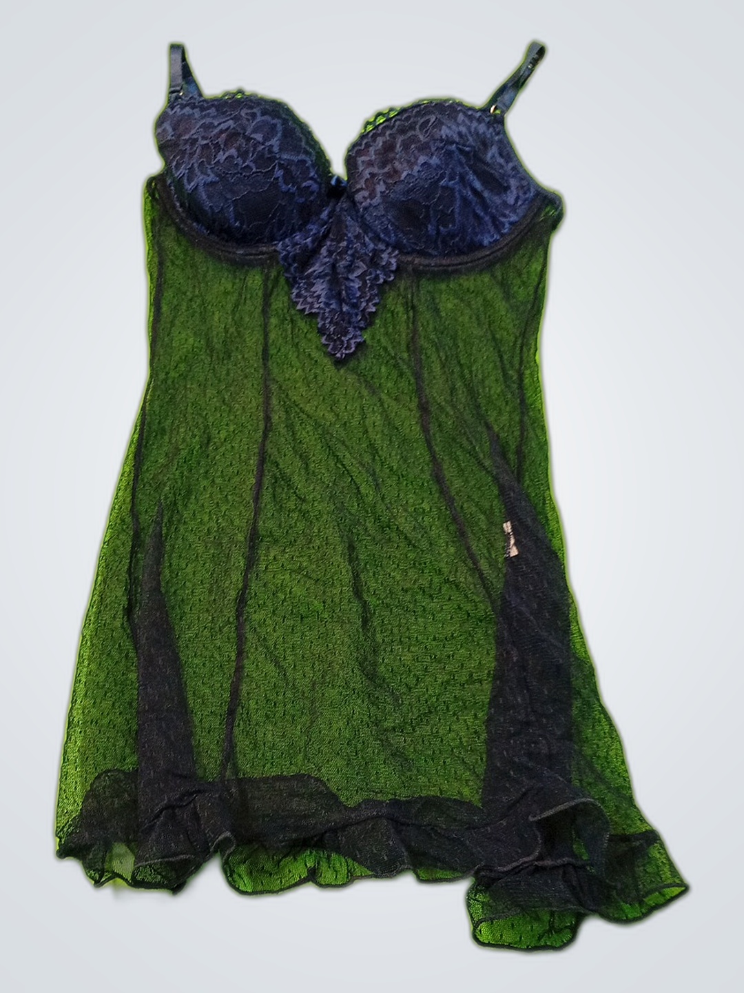 Black Mesh Chemise with Lace Bra