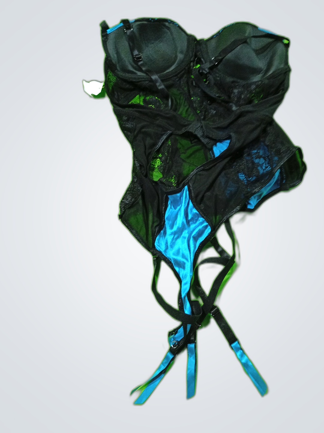 Black Lace Bodysuit with Blue Lining