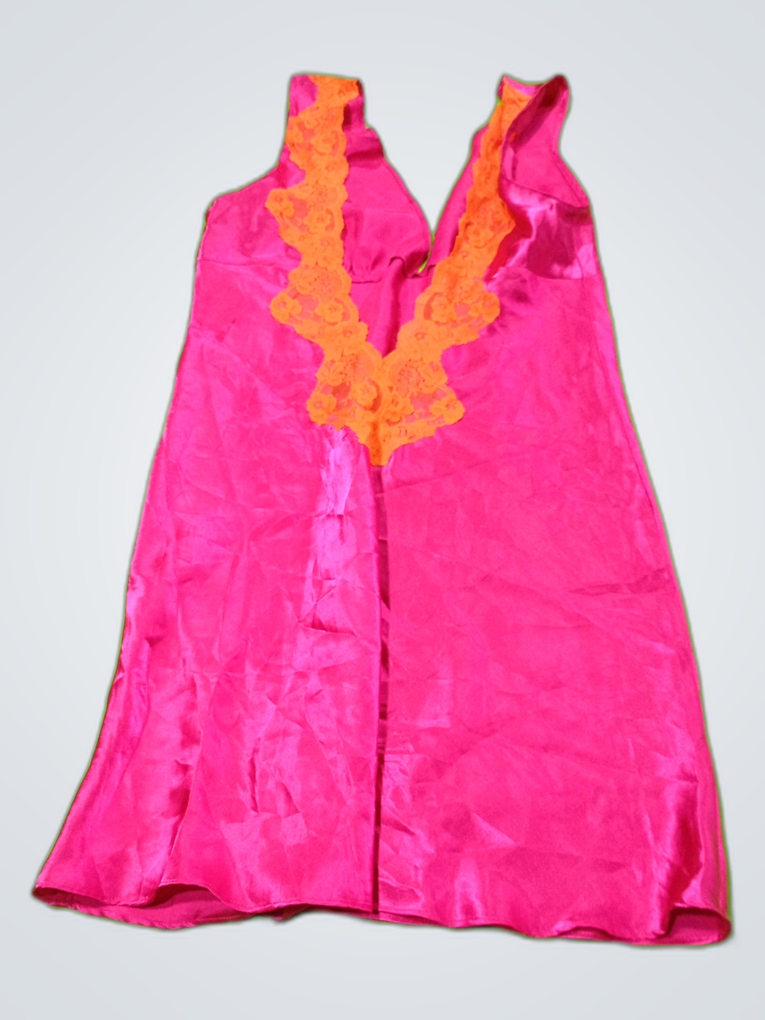 Pink Satin Dress with Orange Lace