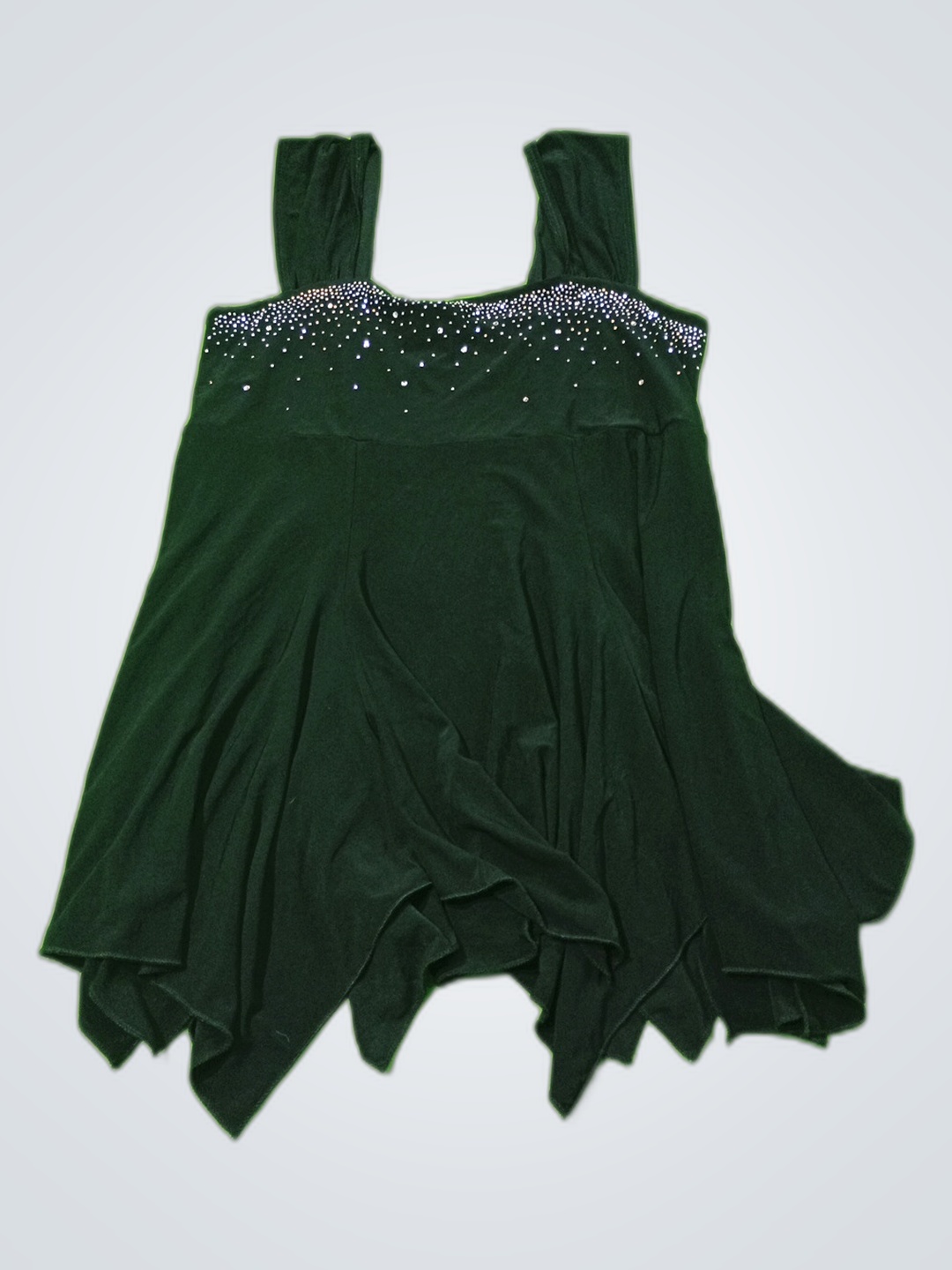 Schwarzes ärmelloses Kleid mit Strasssteinen