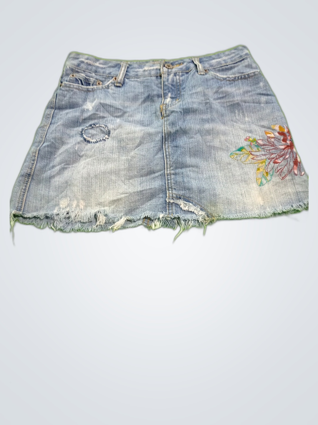 Gonna in denim con ricamo floreale