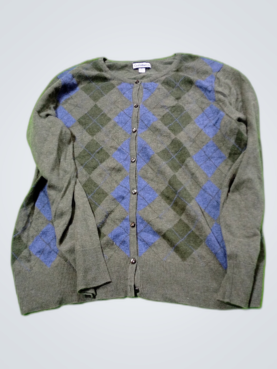 Croft & Barrow Gray Argyle Cardigan