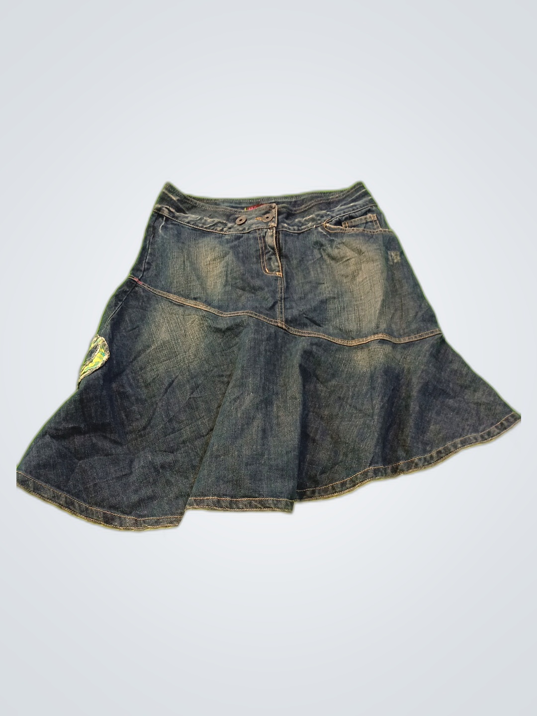 Myuky Denim Skirt with Yellow Ruffle