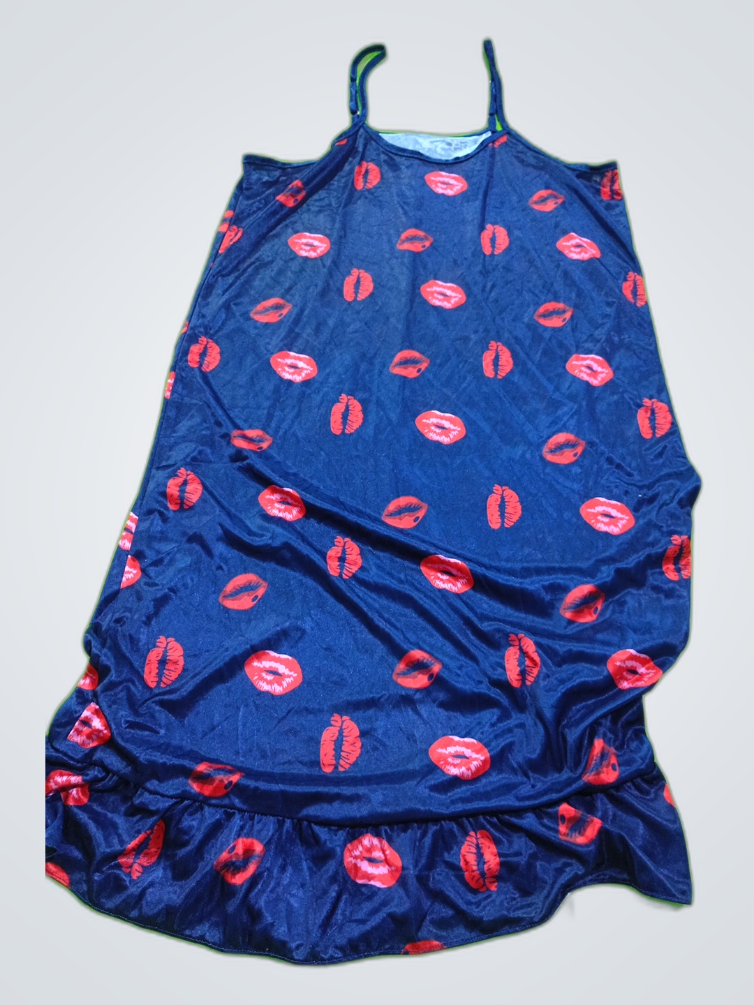 Vestito Blu con Stampa di Labbra Rosse