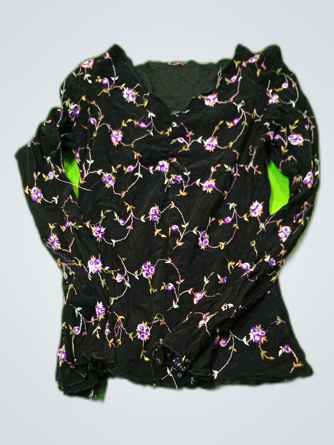 Black Floral Long-Sleeve Top